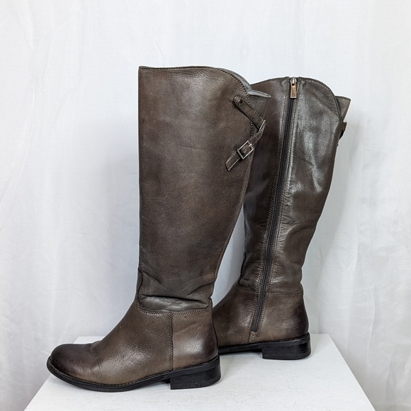 Vince Camuto Kadia Grey Brown Leather Knee High Tall Riding Boots - Picture 2 of 8